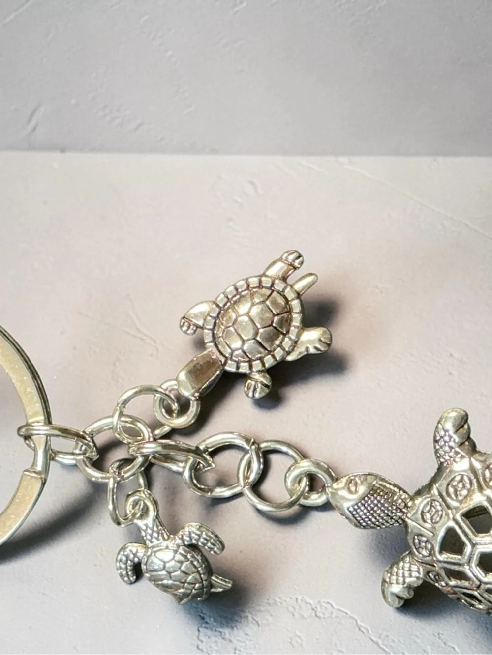 Sea Turtle Bag Charm Keychain Silver Ocean Beach Purse Charm